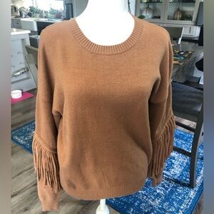 Fringe Sleeve Brown Sweater
